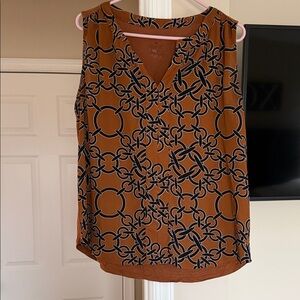 New York & Company Brown Chain Pattern Blouse